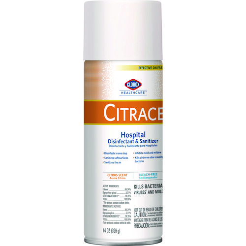 Citrace Hospital Disinfectant and Sanitizer, Citrus, 14 oz Aerosol Spray, 12/Carton