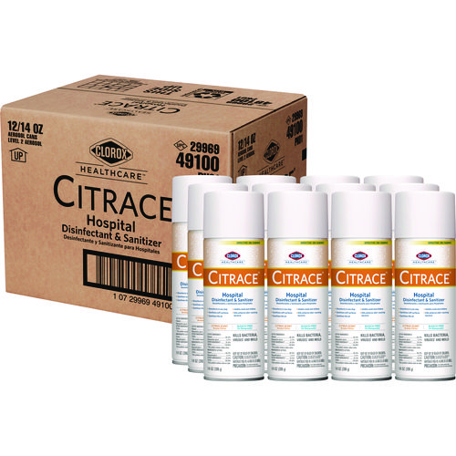 Citrace Hospital Disinfectant and Sanitizer, Citrus, 14 oz Aerosol Spray, 12/Carton