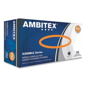 N200 Series Powder-Free Nitrile Gloves, Medium, Black, 100/Box