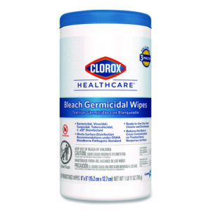 Bleach Germicidal Wipes, 1-Ply, 6 x 5, Unscented, White, 150/Canister