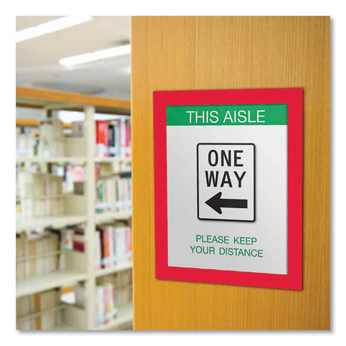 Self Adhesive Sign Holders, 11 x 17 Insert, Clear with Red Border, 2/Pack