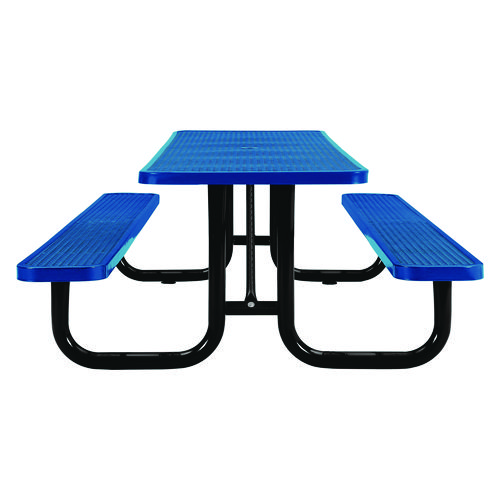 Expanded Steel Picnic Table, Rectangular, 96 x 62 x 29.5, Blue Top, Blue Base/Legs