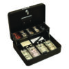 Tiered CantiDoor Lever Cash Box, 4 Bill, 5 Coin Slots, Key Lock, 11.9 x 9.7 x 3.5, Steel, Black
