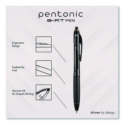 PENTONIC Ballpoint Pen, Retractable, Fine 0.7 mm, Black Ink, Black Barrel, 12/Pack