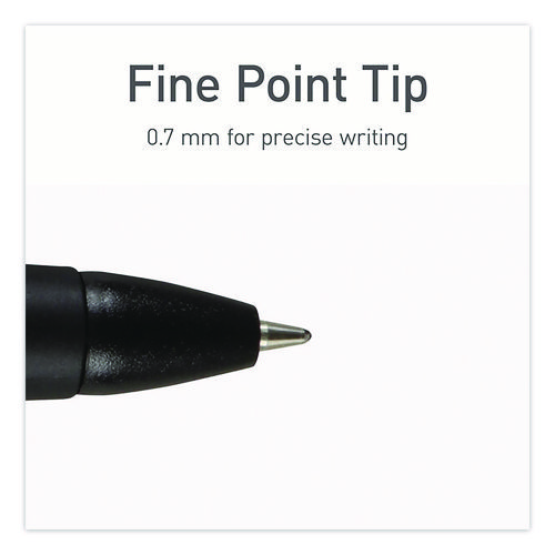 PENTONIC Ballpoint Pen, Retractable, Fine 0.7 mm, Black Ink, Black Barrel, 12/Pack