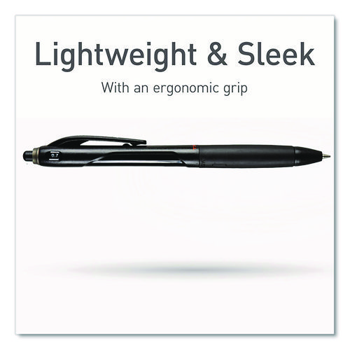 PENTONIC Ballpoint Pen, Retractable, Fine 0.7 mm, Black Ink, Black Barrel, 12/Pack