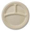 Fiber Plates, 3-Compartment, Paper, 9" dia, Natural, 1,000/Carton