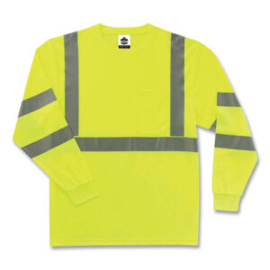 GloWear 8391 Class 3 Hi-Vis Long Sleeve Shirt, Polyester, Lime, Medium