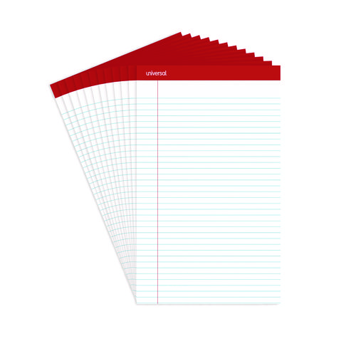 Perforated Ruled Writing Pads, Wide/Legal Rule, Red Headband, 50 White 8.5 x 14 Sheets, Dozen