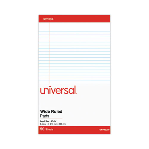 Perforated Ruled Writing Pads, Wide/Legal Rule, Red Headband, 50 White 8.5 x 14 Sheets, Dozen