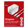 GaN USB-A/USB-C Wall Charger with Cable, 65 W, 3 Ports, White