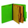 Pressboard Classification Folders with Two Full-Pocket Dividers, 2.5" Expansion, 6 Fasteners, Letter Size, Dark Green, 10/Box