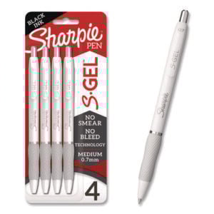 S-Gel Fashion Barrel Gel Pen, Retractable, Medium 0.7 mm, Black Ink, Pearl White Barrel, 4/Pack