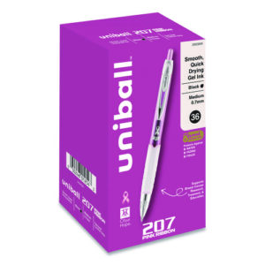 207 Breast Cancer Awareness Gel Pen Office Pack, Retractable, Medium 0.7mm, Black Ink, Translucent Pink/White Barrel, 36/Pack