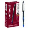 VISION Rollerball Pen, Stick, Extra-Fine 0.5 mm, Blue Ink, Black/Blue/Clear Barrel, 12/Pack