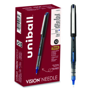 VISION Rollerball Pen, Stick, Extra-Fine 0.5 mm, Blue Ink, Black/Blue/Clear Barrel, 12/Pack