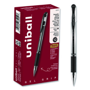 Signo GRIP Gel Pen, Stick, Medium 0.7 mm, Black Ink, Clear/Black/Silver Barrel, Dozen