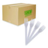 Plantware Compostable Cutlery, Fork, Plastic, Pearl White, 50/Pack, 20 Packs/Carton