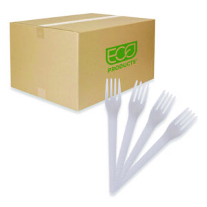 Plantware Compostable Cutlery, Fork, Plastic, Pearl White, 50/Pack, 20 Packs/Carton