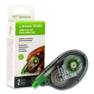 MONO Correction Tape, Non-Refillable, Gray/Clear Applicator, 0.17" x 394", White Tape, 2/Pack