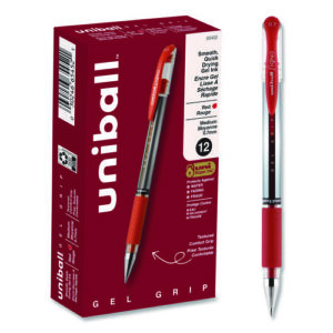 Signo GRIP Gel Pen, Stick, Medium 0.7 mm, Red Ink, Clear/Red/Silver Barrel, Dozen