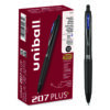 207 Plus+ Gel Pen, Retractable, Medium 0.7 mm, Blue Ink, Black Barrel, Dozen