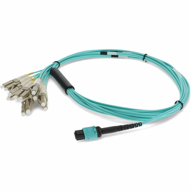 AddOn 3m MPO (Female) to 12xLC (Male) 12-strand Straight Aqua OM4 Fiber OFNR (Riser-Rated) Fanout Cable - Image 2