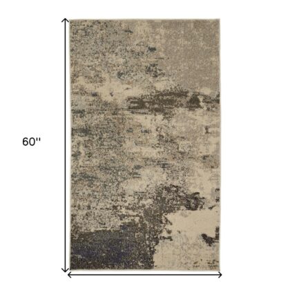 3' X 5' Ivory And Grey Abstract Power Loom Non Skid Area Rug