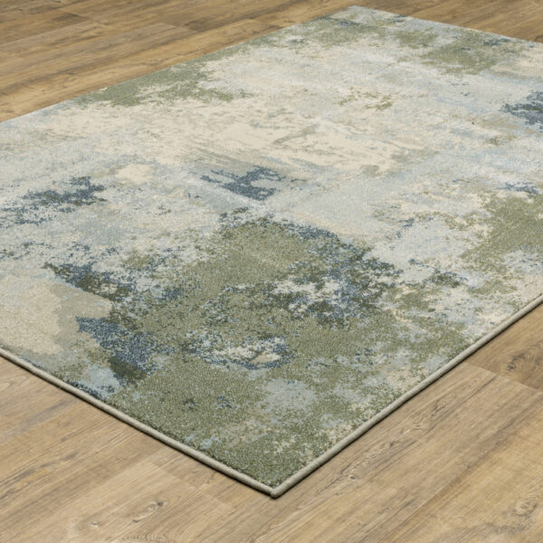3' X 5' Blue Green Grey And Ivory Abstract Power Loom Stain Resistant Area Rug