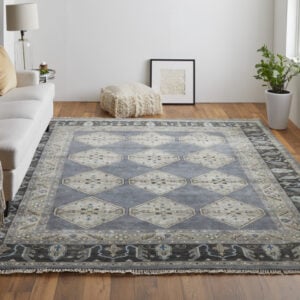 10' X 13' Blue Gray And Taupe Wool Floral Hand Knotted Stain Resistant Area Rug