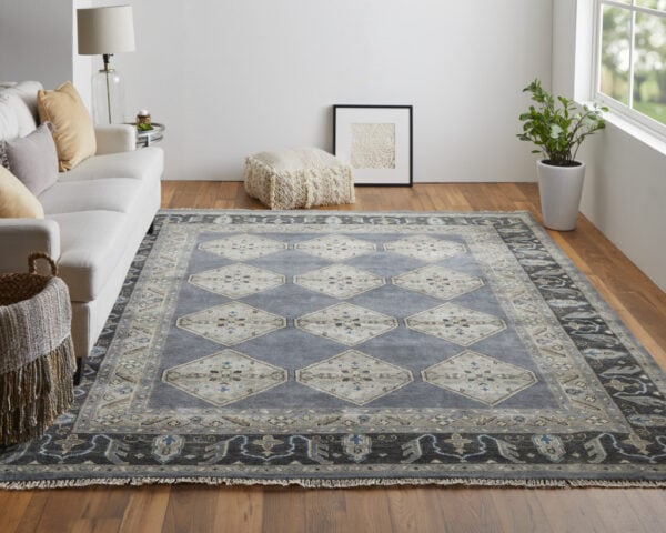 10' X 13' Blue Gray And Taupe Wool Floral Hand Knotted Stain Resistant Area Rug