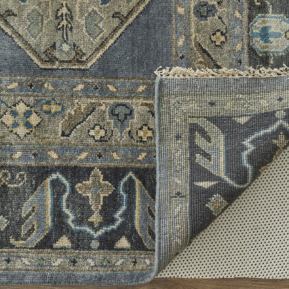 10' X 13' Blue Gray And Taupe Wool Floral Hand Knotted Stain Resistant Area Rug