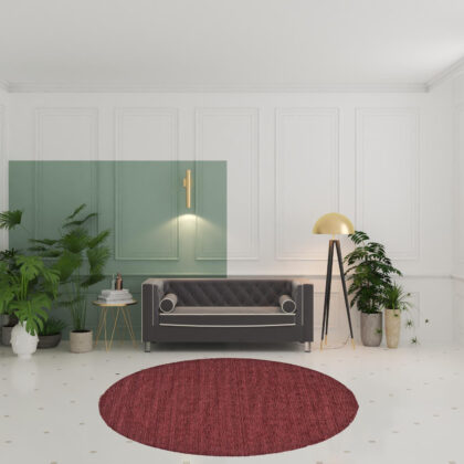 8' Red Round Wool Hand Woven Stain Resistant Area Rug