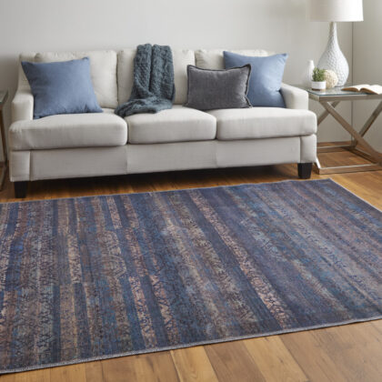 4' X 6' Blue Purple And Brown Floral Power Loom Area Rug