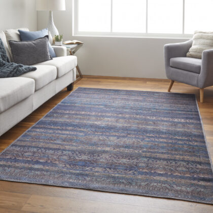 4' X 6' Blue Purple And Brown Floral Power Loom Area Rug