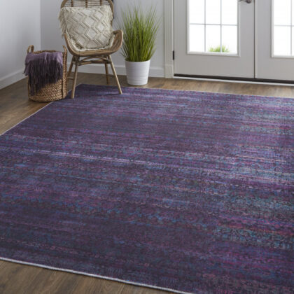 10' X 14' Blue And Purple Striped Power Loom Area Rug