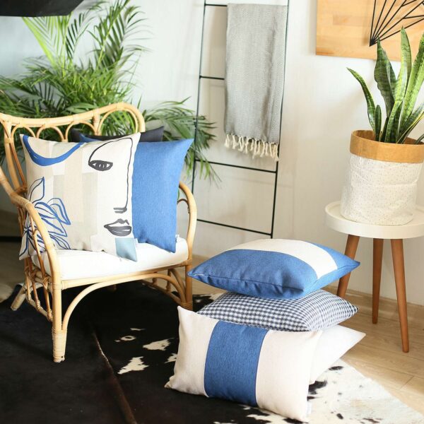 18" X 18" Blue And Black Abstract Zippered Handmade Polyester Throw Pillow Cover