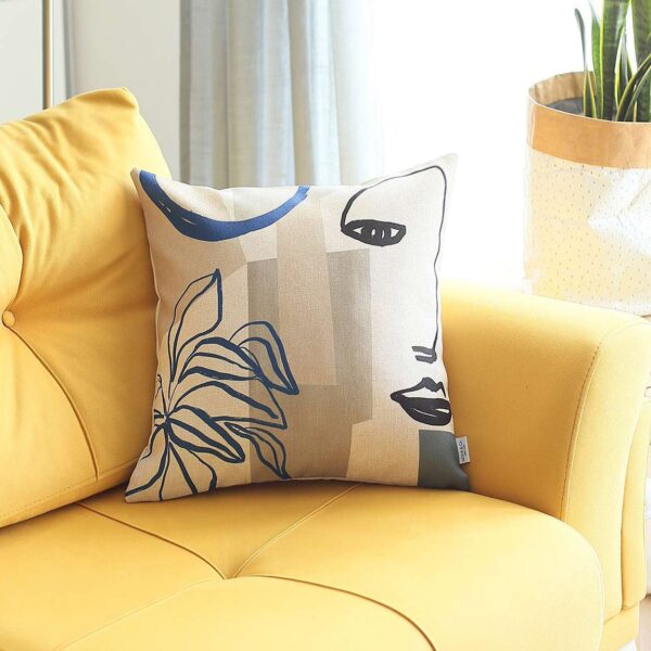 18" X 18" Blue And Black Abstract Zippered Handmade Polyester Throw Pillow Cover