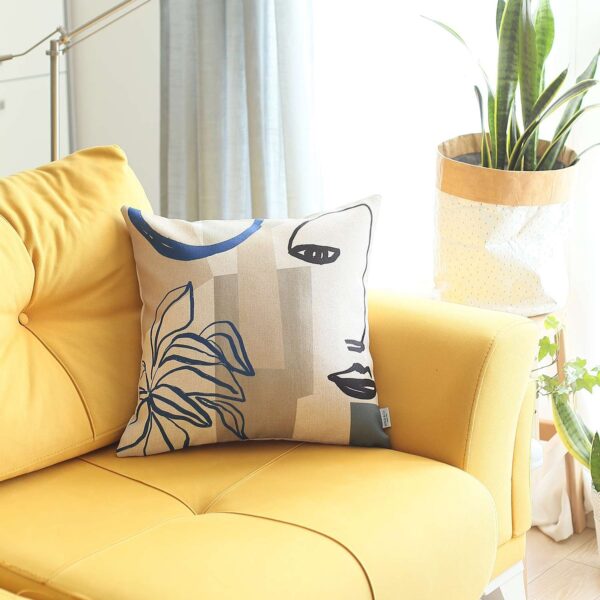 18" X 18" Blue And Black Abstract Zippered Handmade Polyester Throw Pillow Cover