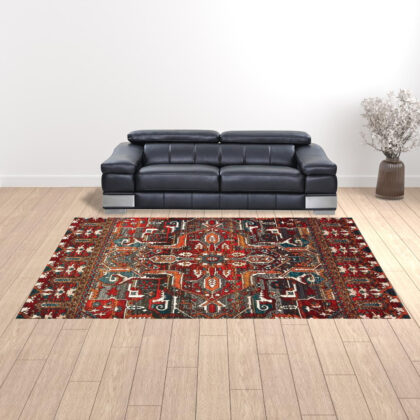 10' X 13' Red Orange Blue And Grey Southwestern Power Loom Stain Resistant Area Rug