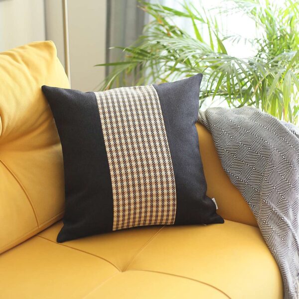 18" X 18" Black And Brown Houndstooth Zippered Handmade Polyester Throw Pillow Cover
