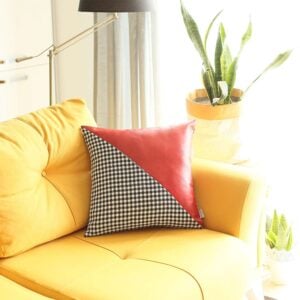 18" X 18" Black And Red Houndstooth Zippered Handmade Polyester Throw Pillow Cover