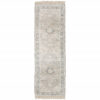 2' X 8' Beige And Grey Oriental Hand Loomed Stain Resistant Runner Rug With Fringe
