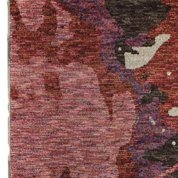 2' X 8' Red And Beige Abstract Power Loom Stain Resistant Runner Rug