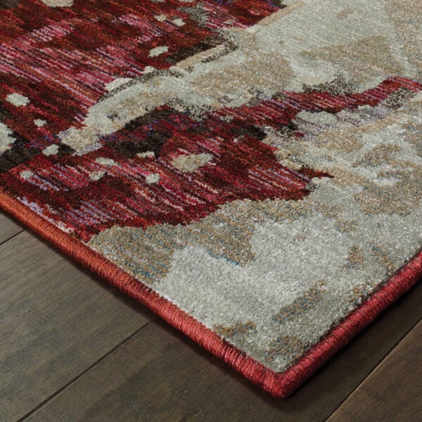 2' X 8' Red And Beige Abstract Power Loom Stain Resistant Runner Rug