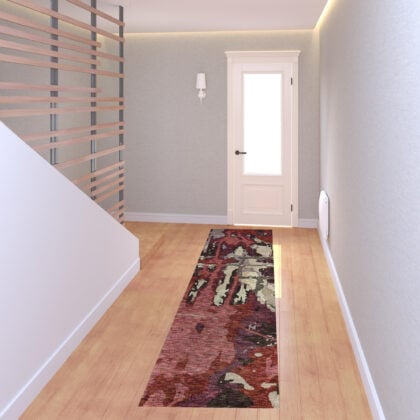 2' X 8' Red And Beige Abstract Power Loom Stain Resistant Runner Rug