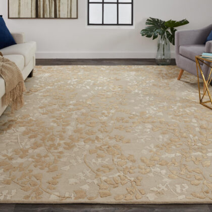 5' X 8' Ivory Tan And Gold Wool Floral Tufted Handmade Area Rug