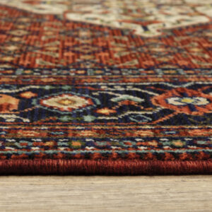 2' X 6' Red Blue Ivory And Orange Oriental Power Loom Stain Resistant Runner Rug With Fringe