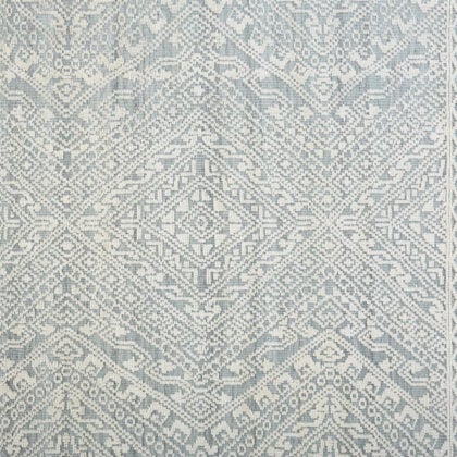 5' X 8' Ivory Blue And Gray Geometric Hand Knotted Area Rug