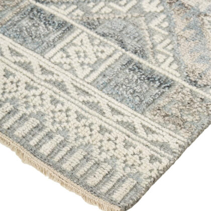 5' X 8' Ivory Blue And Gray Geometric Hand Knotted Area Rug